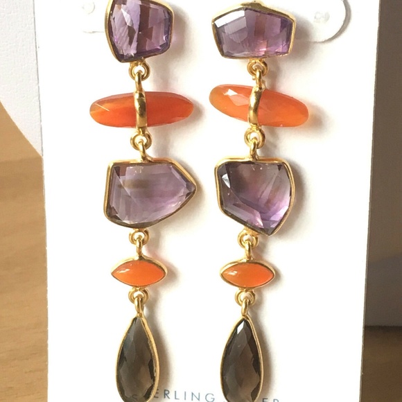 AMETHYST CARNELIAN SMOKY TOPAZ DANGLE DROP EARRING - Picture 10 of 11